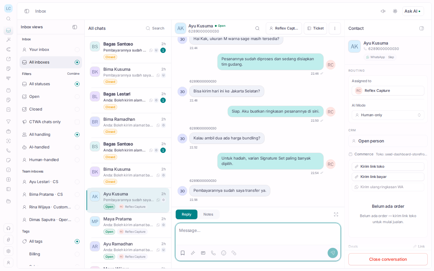 AI Wazapin jawabin chat pelanggan di satu tempat